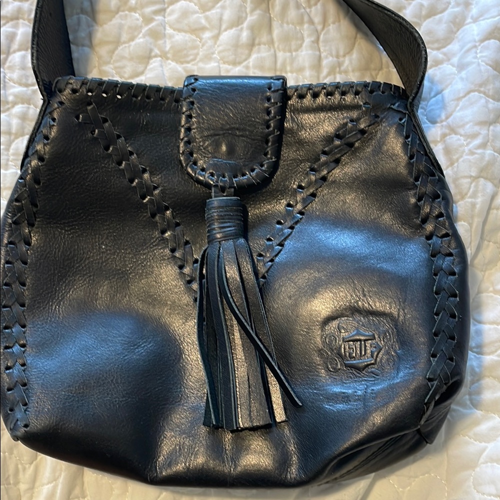 Stylish Black Leather Shoulder Bag with Tassel